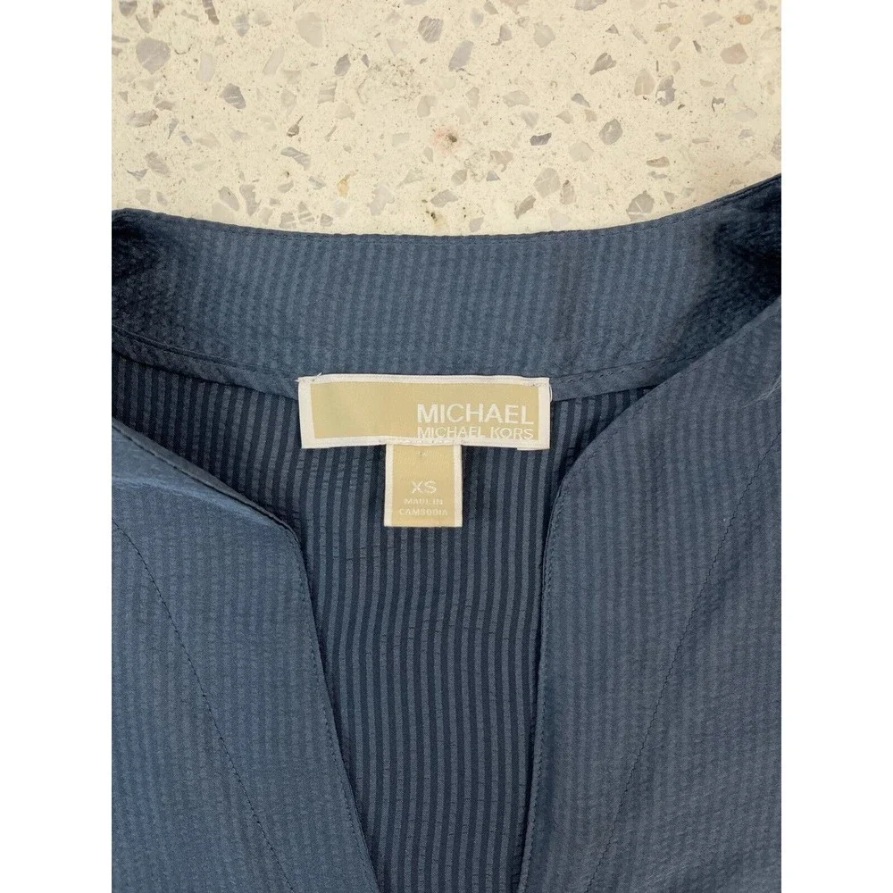 Michael Kors Women XS Blue Navy Solid Satin Tie Top Chambbary Officewear Bow - Picture 7 of 14